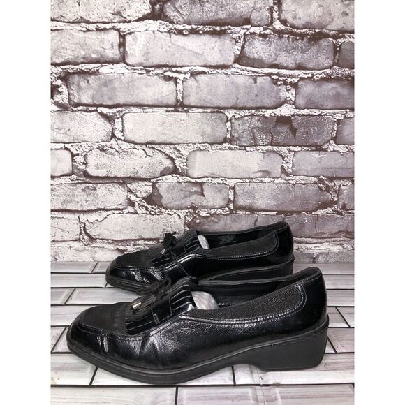 ARA Naturform Black Leather Croc Embossed Kiltie Bow Wedge Shoes Women’s 7.5M US - Picture 1 of 16